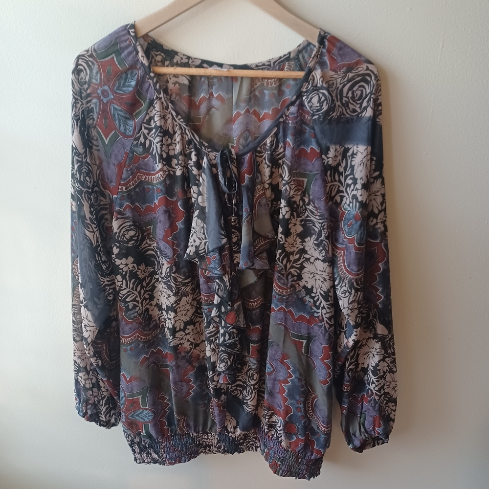 Jockey Stretchy Cuffed Bottom Ruffle Floral Bouse Sz M /